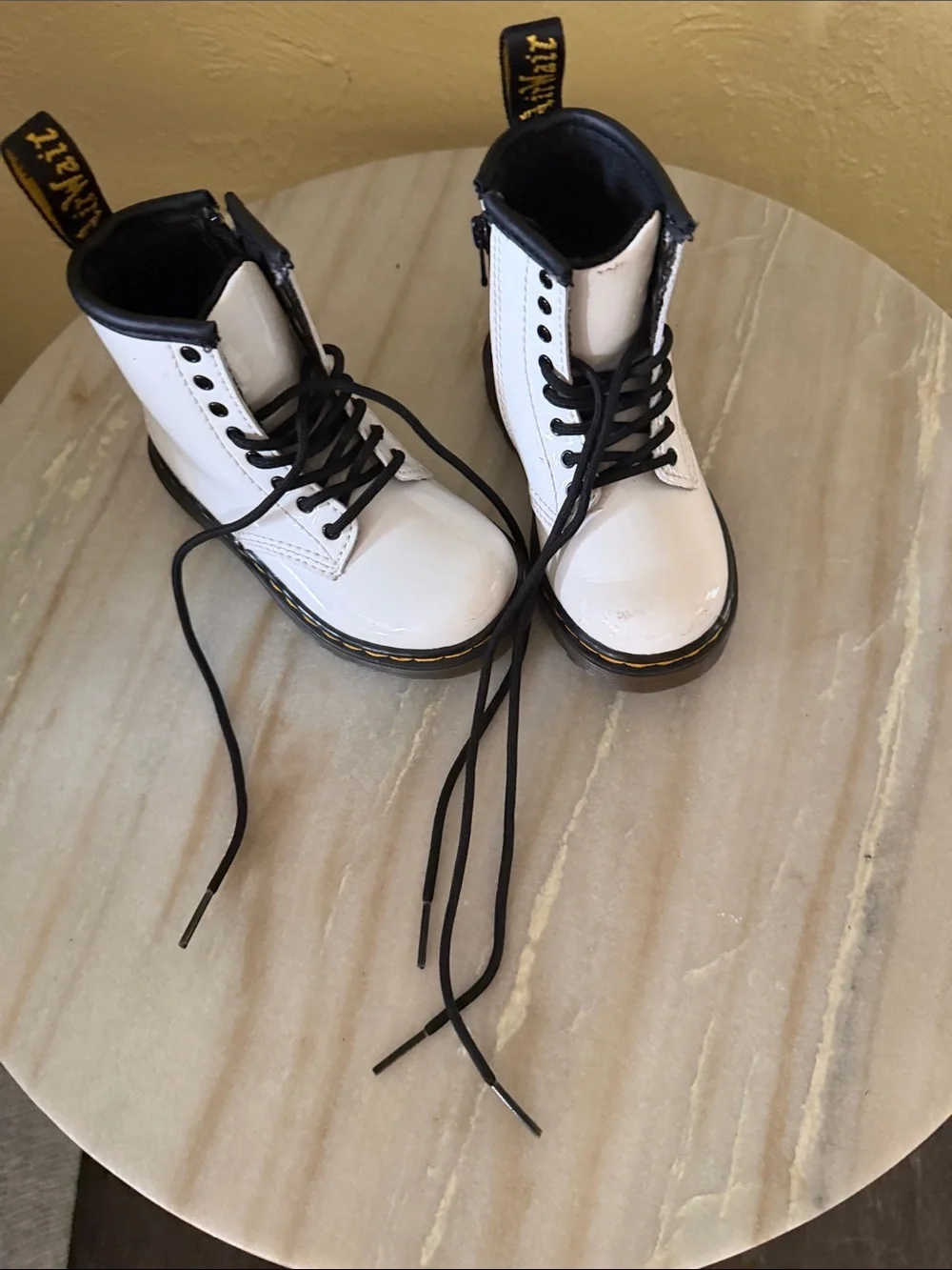 Dr. Martens Kids White Lace-Up Combat Boots with Black Trim
